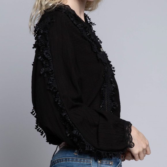POL Boho Goth Black Lace Woven Blouse Top NEW - Picture 4 of 9